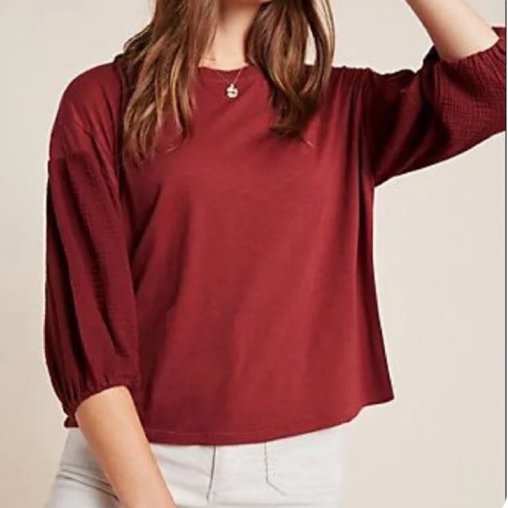 Anthropologie Velvet by Graham & Spencer Puff Sleeve Top